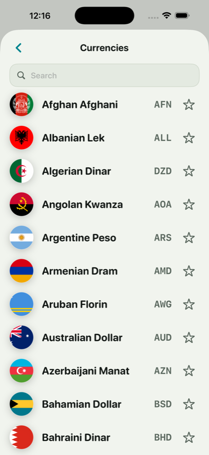 Currency picker screenshot