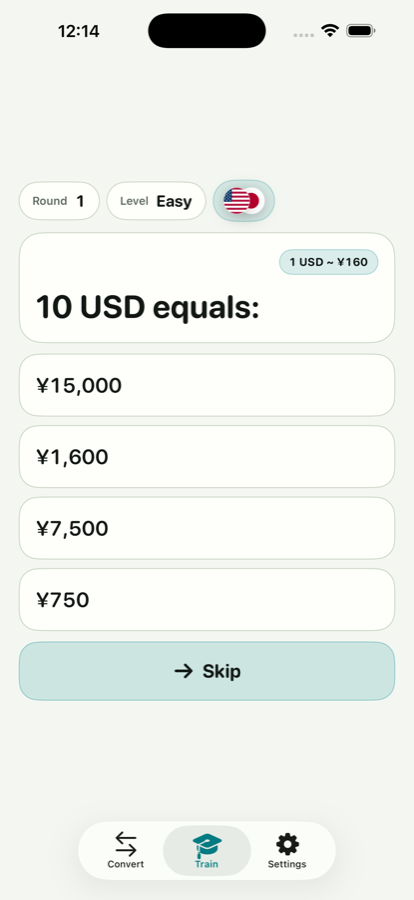 Currency quiz screenshot
