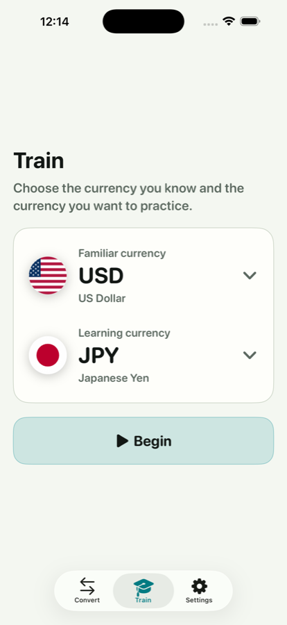 Currency Coach training setup screenshot